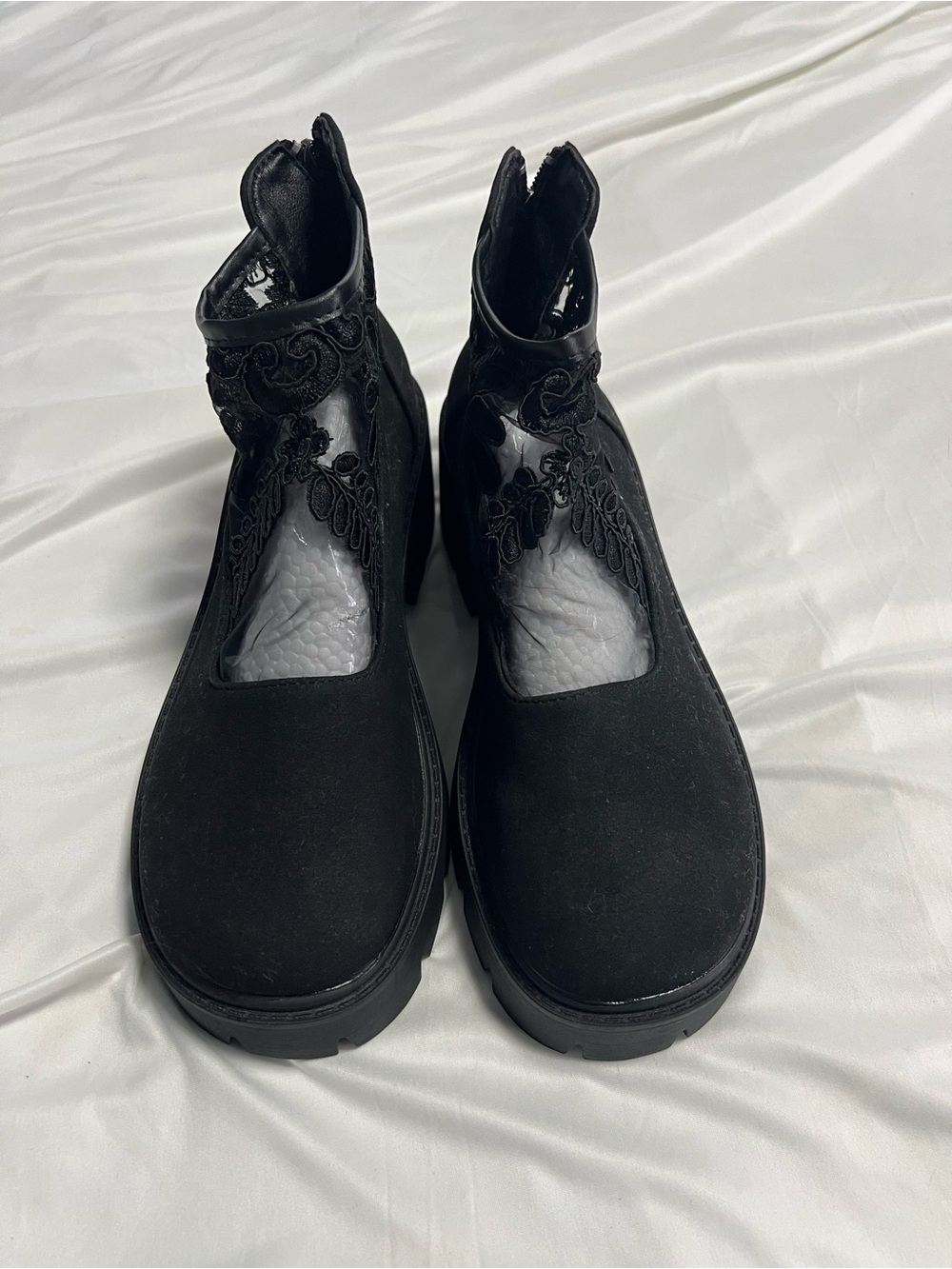 Black Women's Ankle Boots with Lace Detail